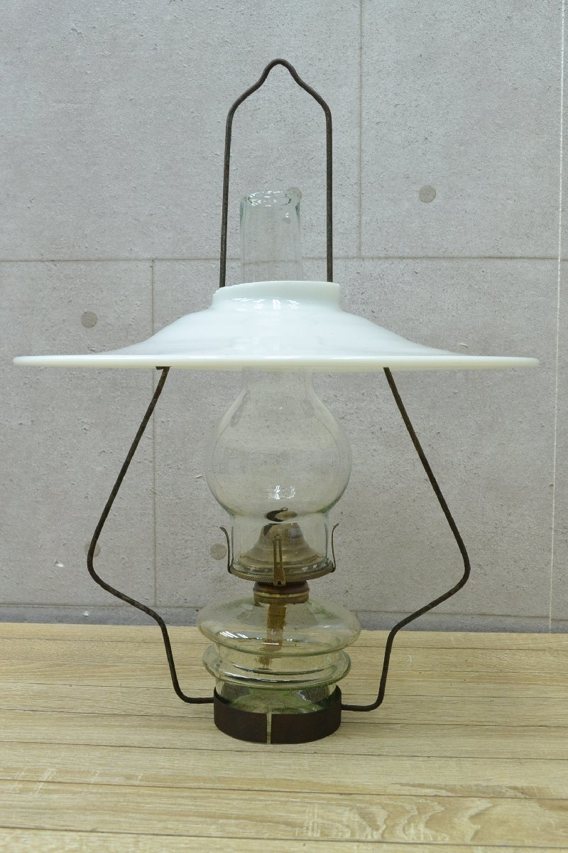 C1458■オイルランプ■吊りランプ■乳白色ガラス傘■インテリア■現状品(点灯の確認はできていません)■昭和レトロ