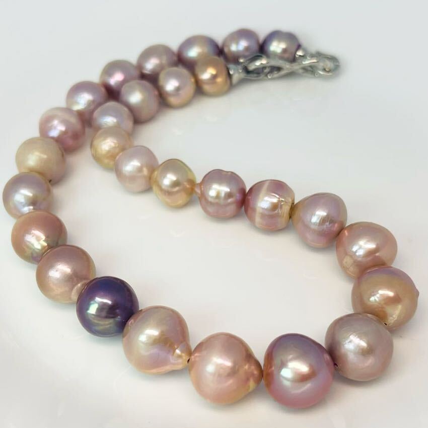 天然パープル色 南洋湖水 バロックパールネックレス 極大粒 珍しい 無調色 艷やか pearl ジュエリー jewelry マルチカラー necklace