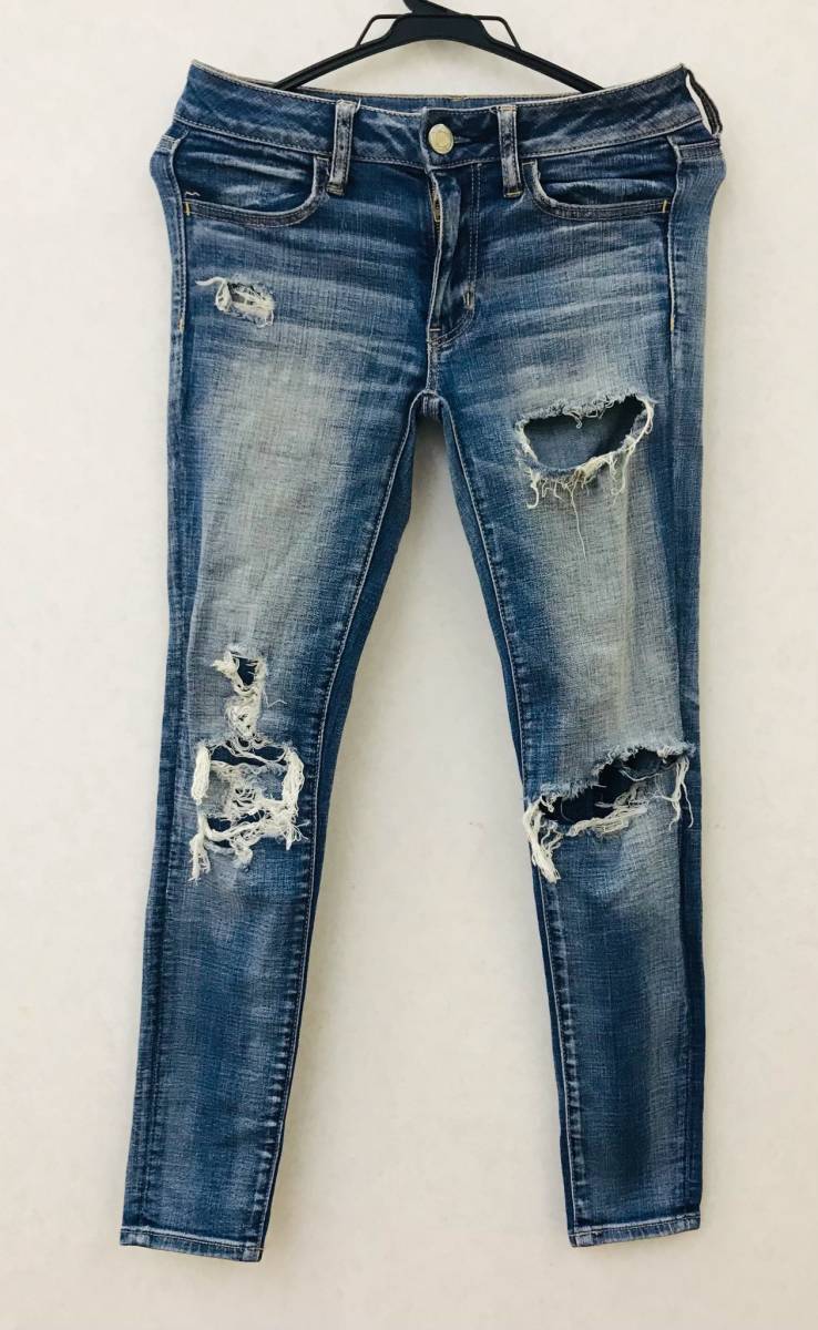 ★　ジーンズ　★　AMERICAN　EAGLE　OUTFITTERS　★　ダメージ加工　デニム　サイズUS 0　UK 4　EU 32　レディース　★