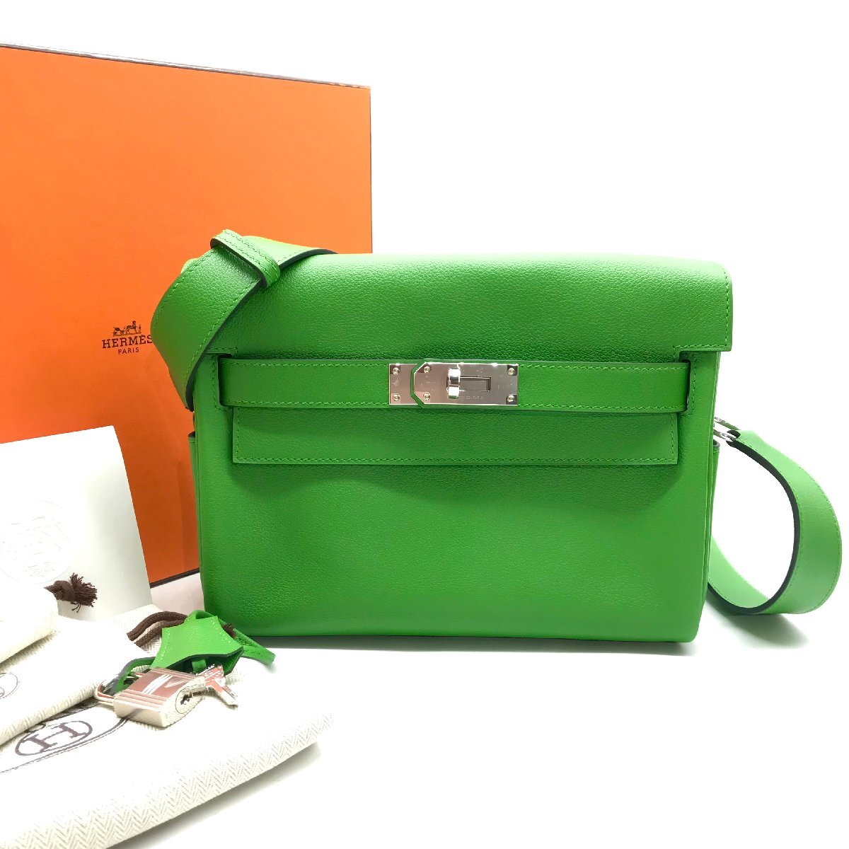 未使用品 HERMES エルメス ケリー メッセンジャー ショルダー バッグ PM エバーカラー グリーン ヴェールユッカ SV金具 B刻印 k1656