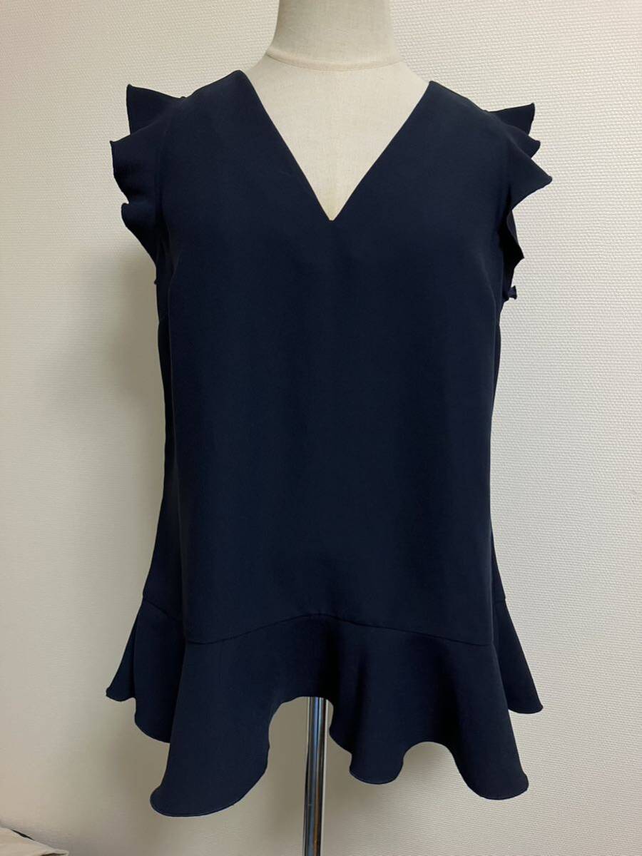 美品★バナナリパブリックノースリーブフリルブラウス★ネイビーS★9845