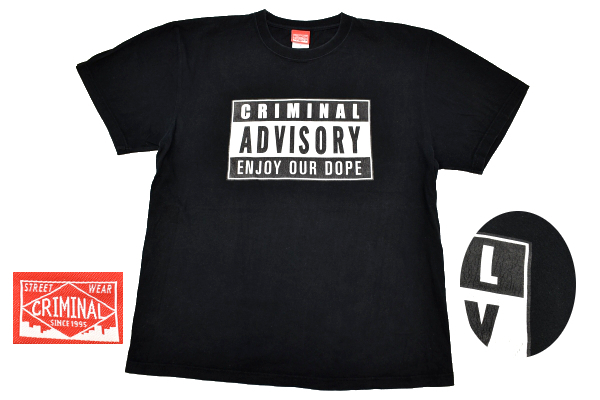 Y-8040★送料無料★美品★CRIMINAL クリミナル★ストリート スケーター ブラック黒 大きなデカロゴ プリント 半袖 T-シャツ ＸＬ