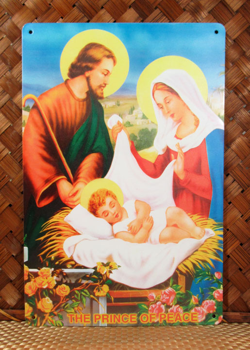 ブリキ看板 キリスト生誕 20cm*30cm ヨセフとマリア 輸入品 キリスト教 クリスチャン