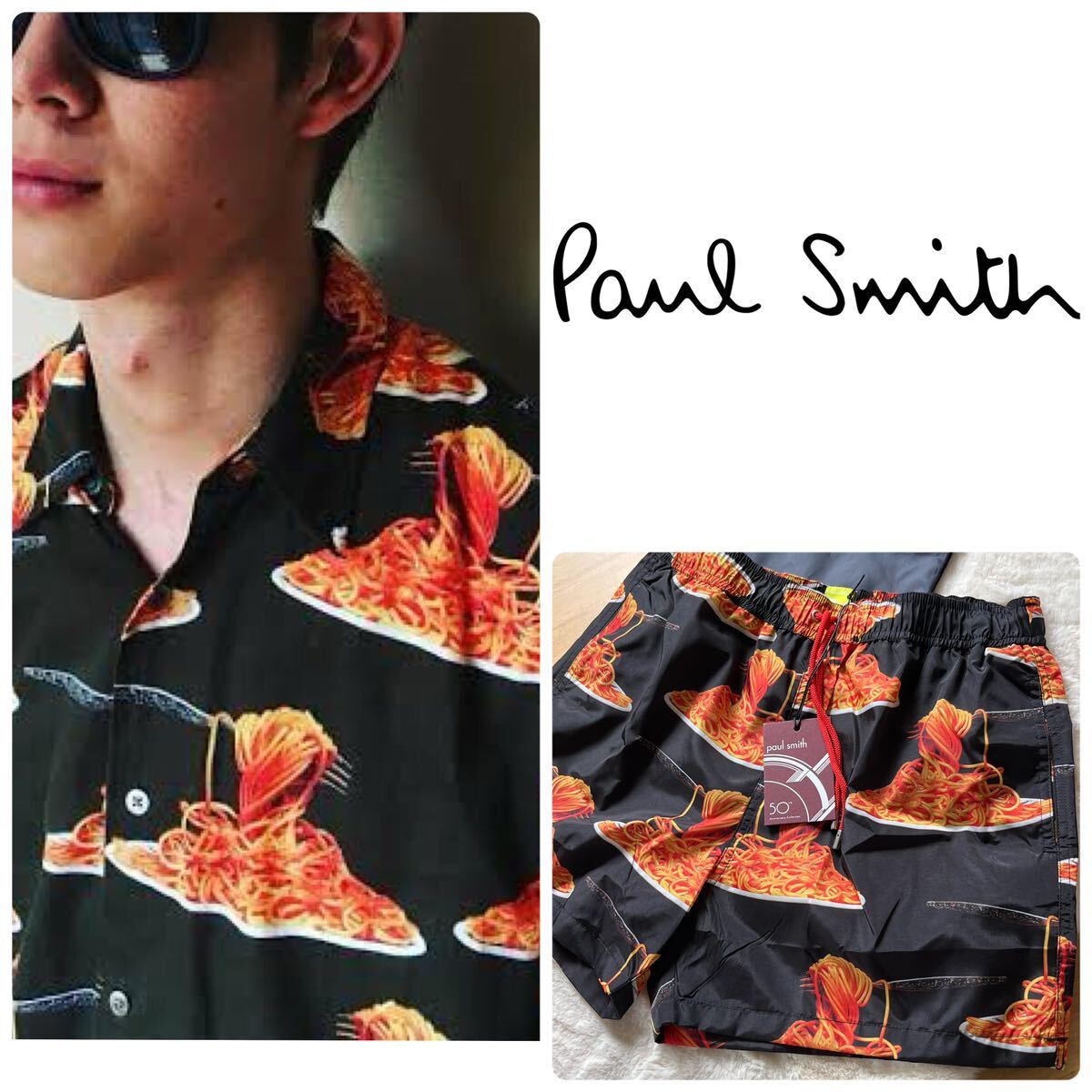 【レア】廃盤◇新品 50周年限定品 Paul Smith スパゲッティ柄 海パン メンズ　スイムショーツ 水着 スイムウェア ポールスミス