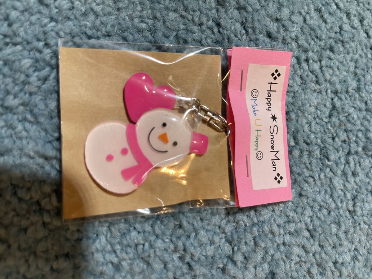 新品　雪だるまハンドメイドキーホルダー