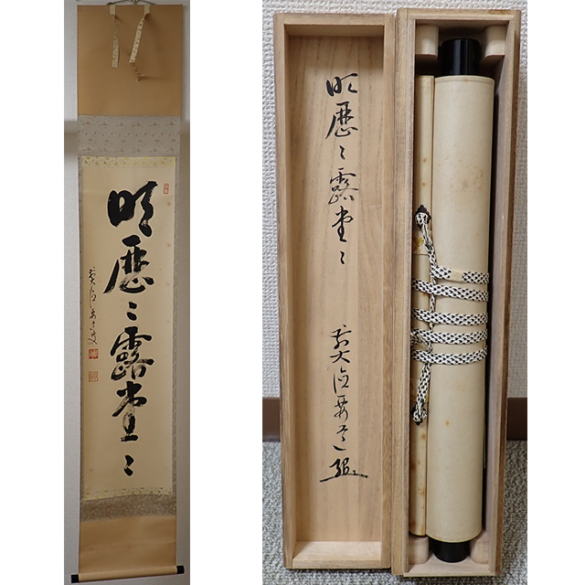 02214 前大徳寺 雪尾要道 作 「明歴々露堂々」掛軸（共箱）茶道具（茶掛/紫野）