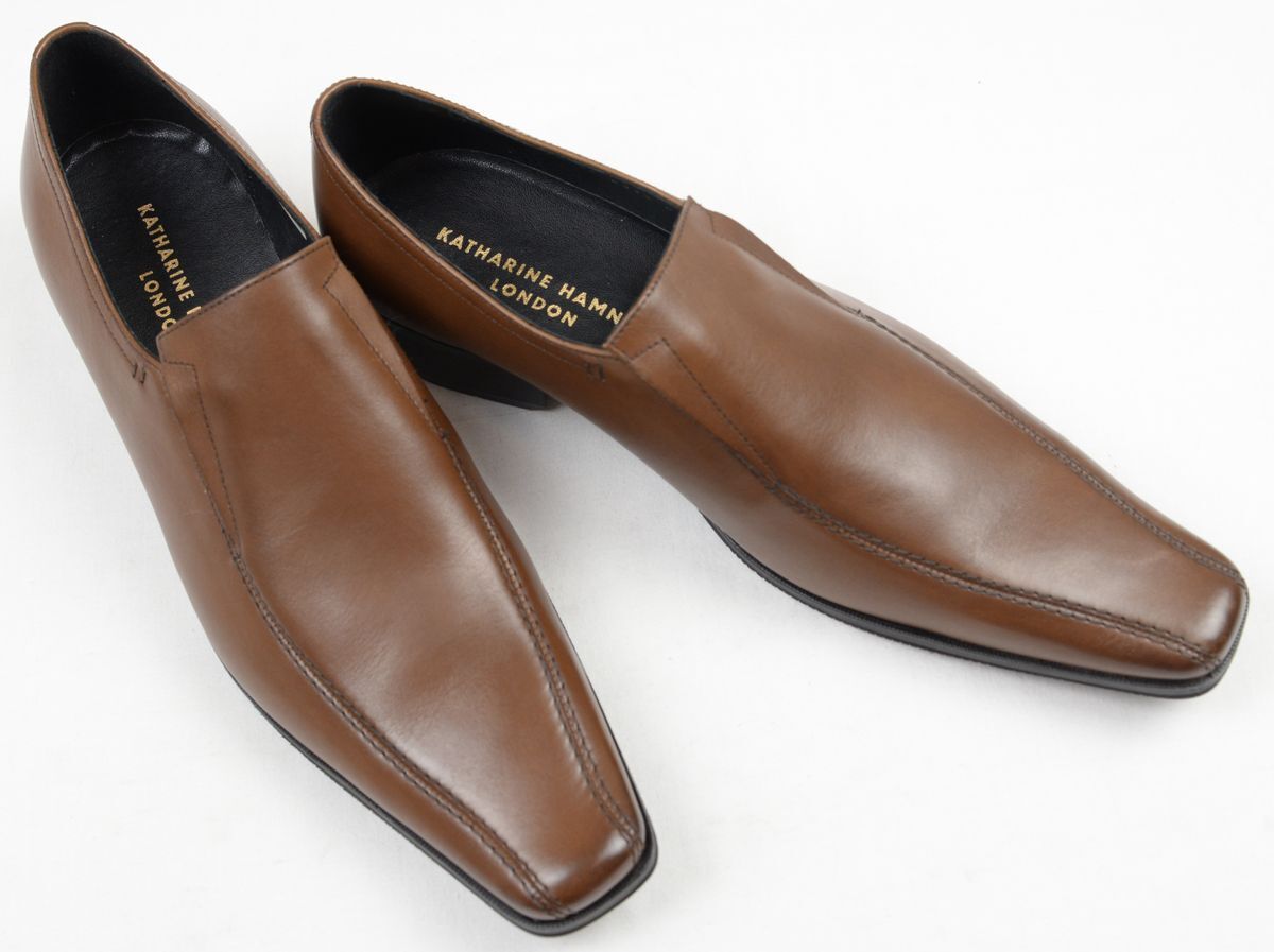 ●KATHARINE HAMNETT LONDONキャサリンハムネットスワールモカスリップオンシューズ(3992,濃茶,26.0,ロングノーズ)新品