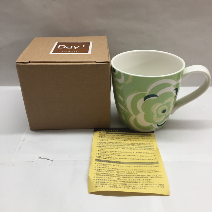 未使用 NARUMI Day+ デイプラス マグカップ ホワイト グリーン(グリーンメイン) フラワーモチーフ [jgg]