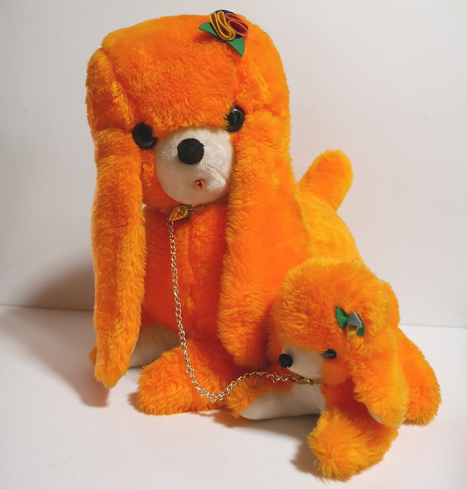 親子の犬のぬいぐるみ 45cm　昭和レトロ1970年代ビンテージ　オレンジ母子イヌDOG