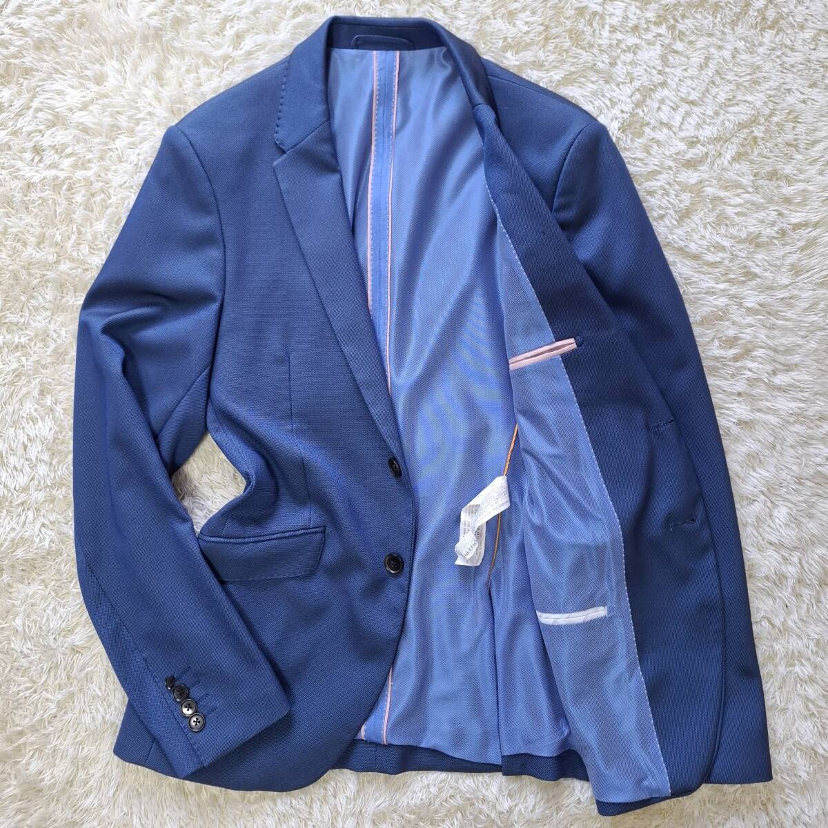 ザラ マン ZARA MAN テーラードジャケット　無地　青　ブルー　ポリエステル　M　総裏地　２つボタン　　