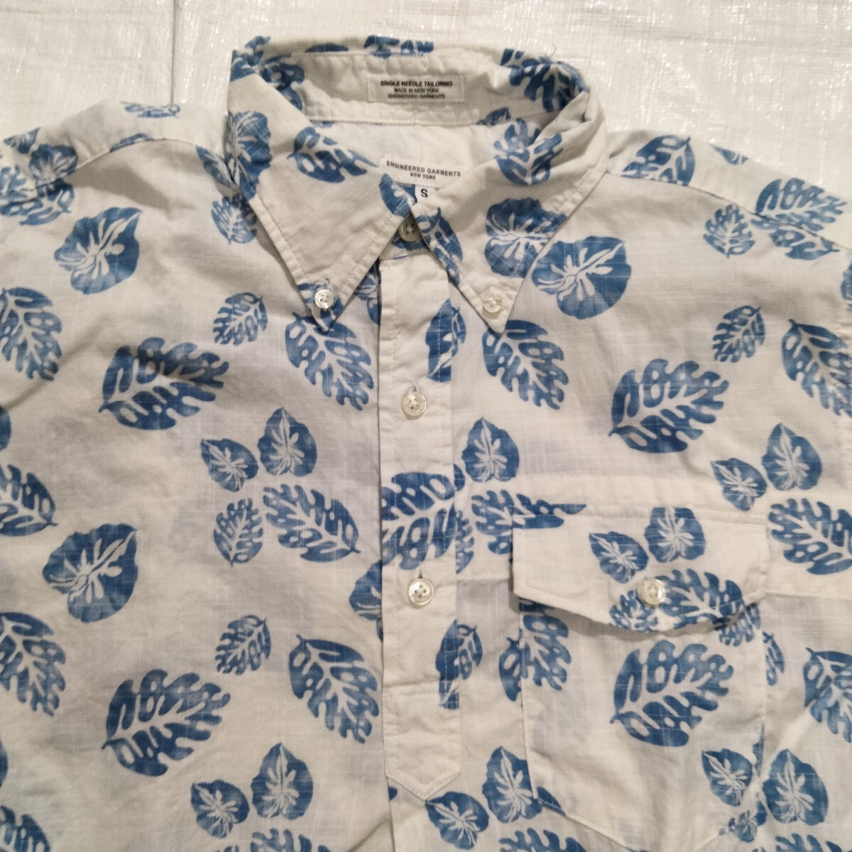 Engineered Garments　Popover BD Shirt エンジニアードガーメンツ　ポップオーバー　ボタンダウン 半袖シャツ アメリカ製 リーフ　白　BD