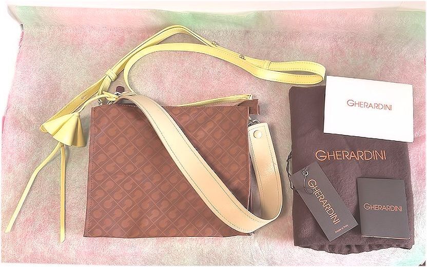 最終価格★GHERARDINI ゲラルディーニ★ソフティ・4way・ショルダー・バッグ・チャーム付・ブラウン×イエロー他・保存袋有★美品
