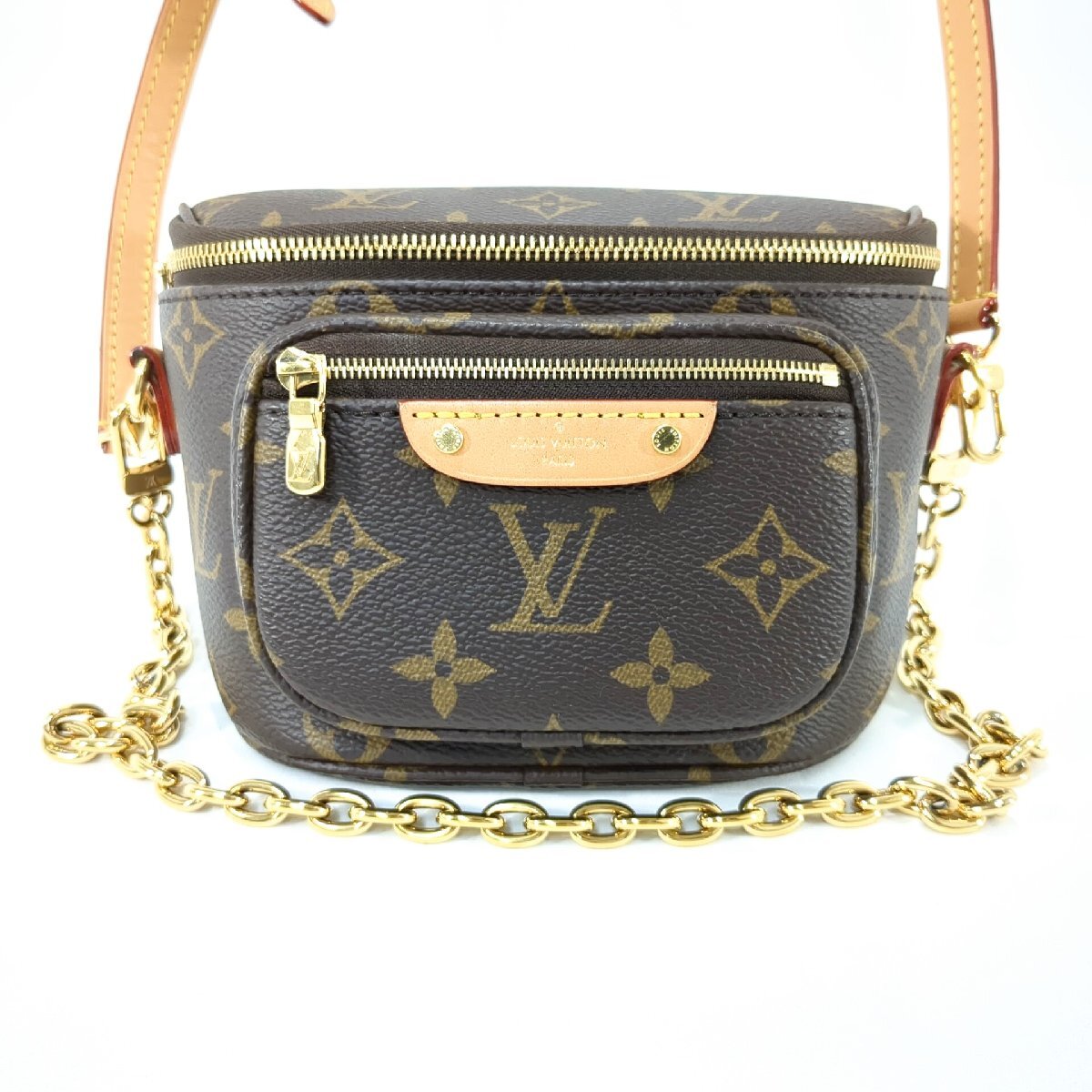 【美品】LOUIS VUITTON ルイ・ヴィトン ミニバムバッグ ショルダーバッグ モノグラム ゴールドチェーン コンパクト M82335