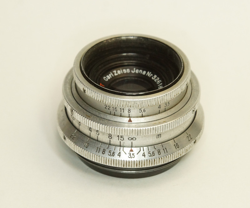 ドイツ製 Carl Zeiss Jena Tessar 1:3.5 f=5cm M42 10RNB-809 パンケーキ 初期型 絞羽14枚 Red T 30.5mm
