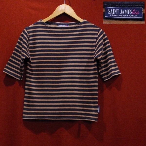  SAINT JAMES セントジェームス フランス製 バスクシャツ 5分袖 Tシャツ カットソー ボーダー 紺 / 茶色 S