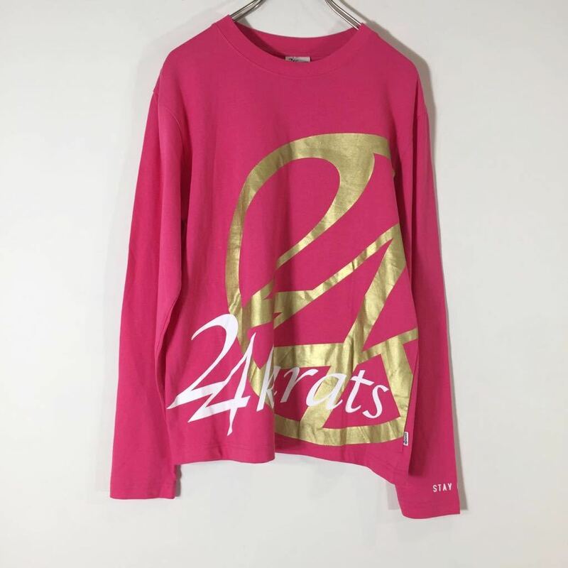 24karats ロングＴシャツ 長袖 ピンク Mサイズ デカロゴ メンズ