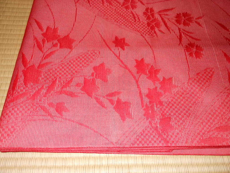 正絹＊紗の名古屋帯＊赤地に桔梗、撫子の地模様です。＊未使用の様です
