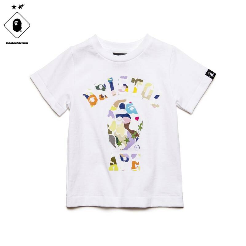 BAPE x F.C.R.B. for KIDS MULTI CAMO COLLEGE TEE APE F.C.Real Bristol 限定コラボ キッズ 半袖Tシャツ 白 110cm 新品 即決 エイプ FCRB