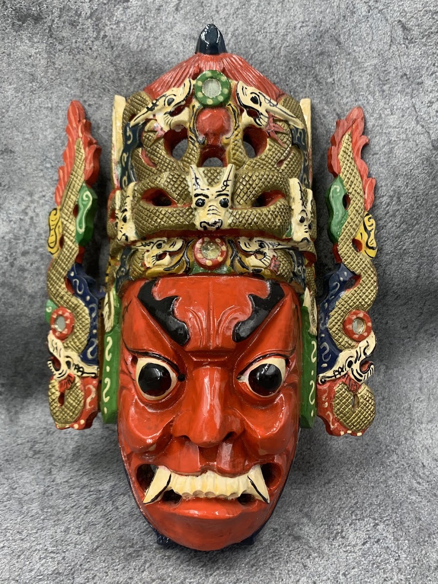 【 東南アジア 木彫り面 インドネシア お面 】魔除け 壁掛け アジアン雑貨 インテリア 伝統工芸 木彫り 壁掛けオブジェ