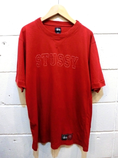 90's STUSSY オールドステューシー ロゴ刺繍 Tシャツ ベースボールTシャツ sizeL 紺タグ レッド USA製 91H0404mel