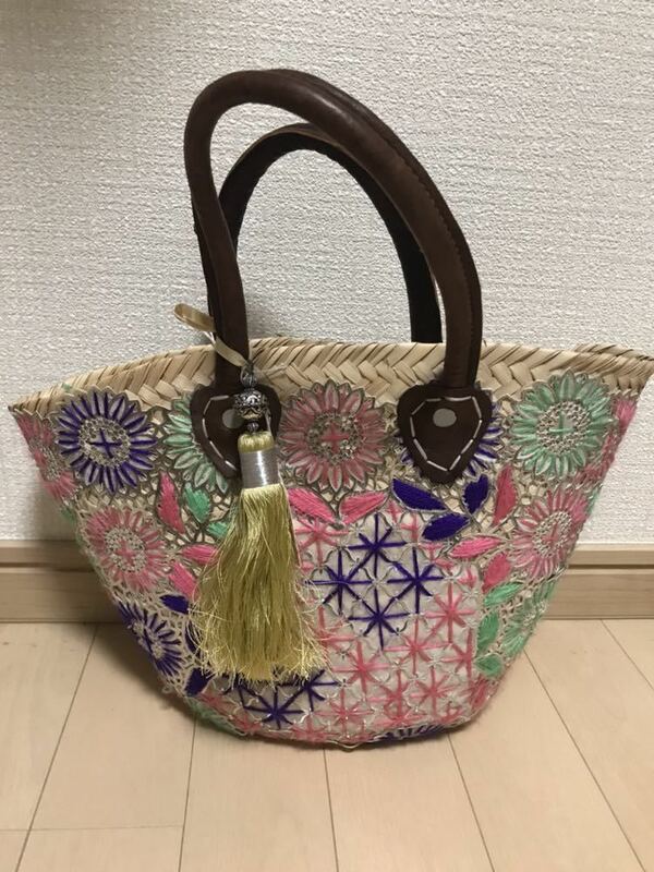 モロッコ ハンドメイド ★1点もの★華やかカゴバッグ