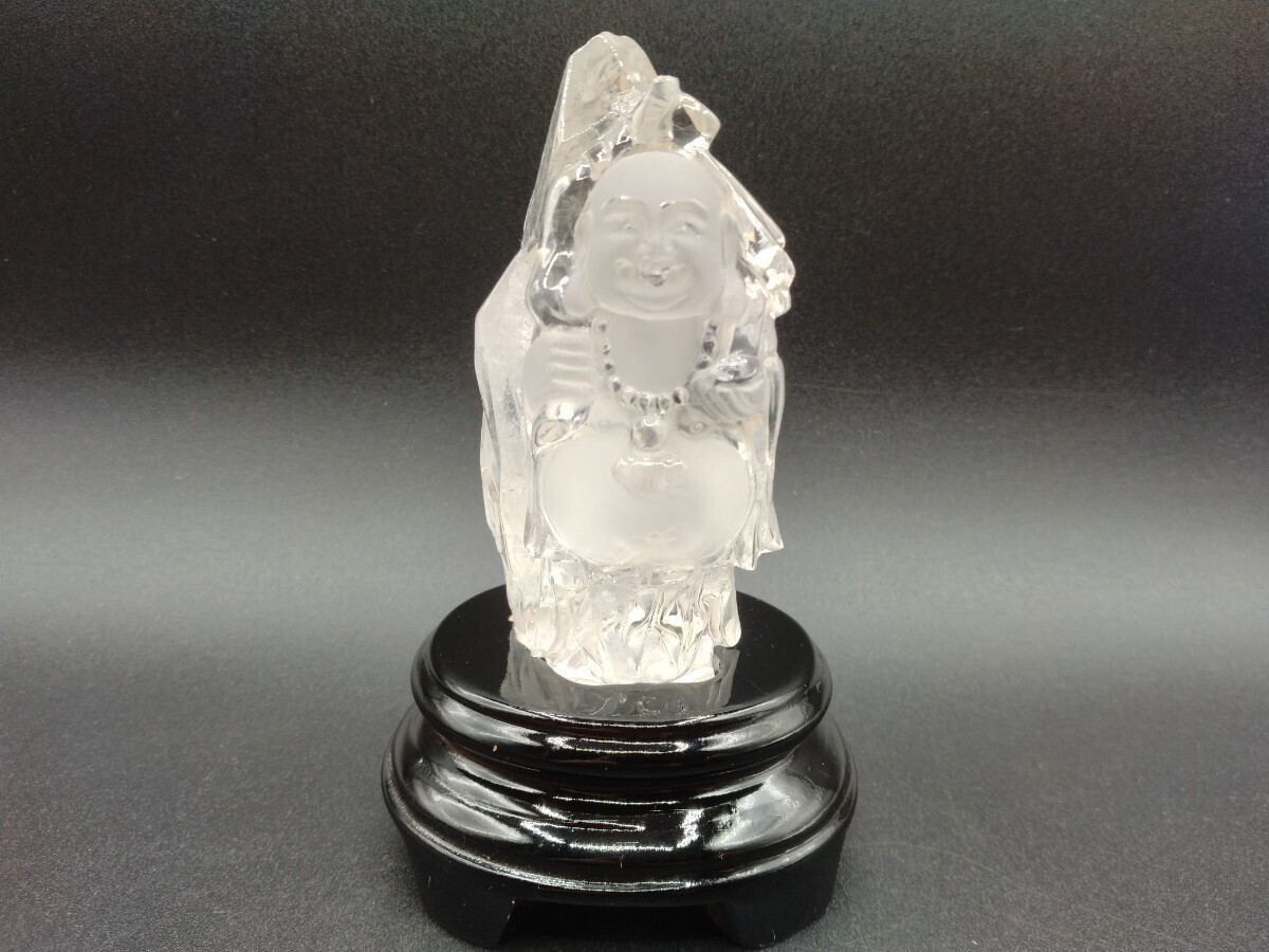 水晶 布袋像 仏像 置物 天然石 台座付 【2-b】