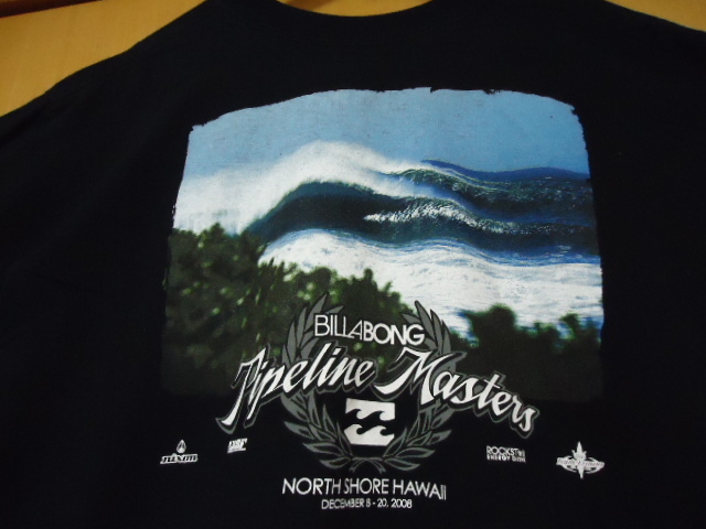 即決　ハワイ　BILLABONG　Pipeline Masters 2008'　サーフィンイベント　Ｔシャツ　黒色　Ｌ　ノースショア