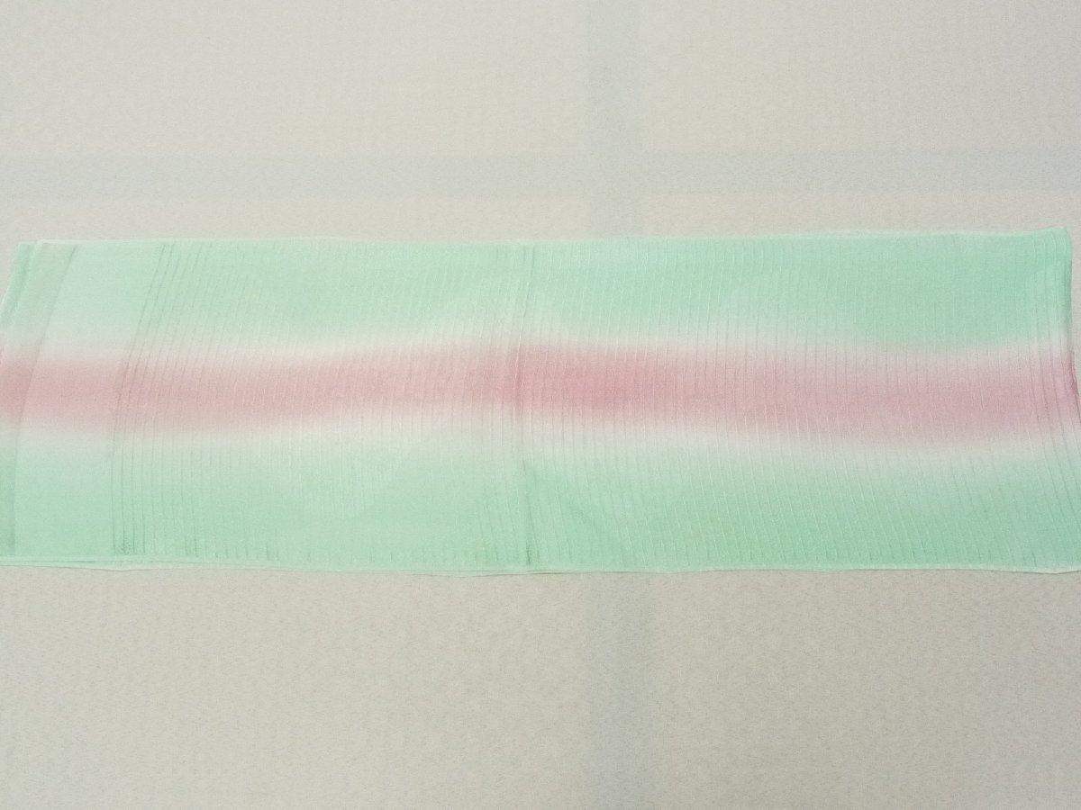 まゆの四季/新品/正絹/地模様入り/夏/絽帯揚げ-暈し染め-22-2ミントグリーン/ピンク