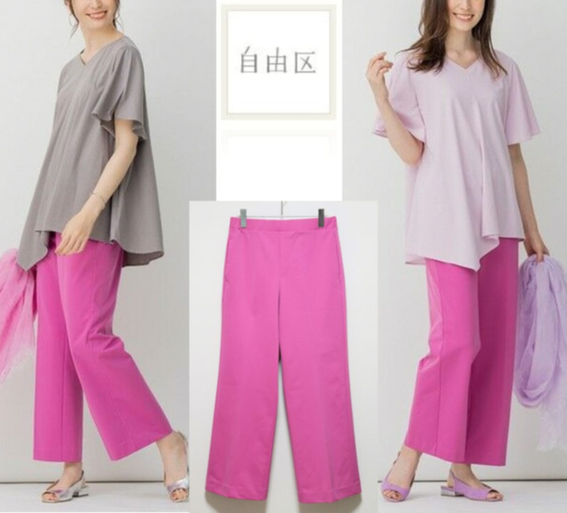 新品タグ付き【自由区】ウエストゴム クロップド ワイド系パンツ 38(w72-78) 大きいサイズ v5317-5152