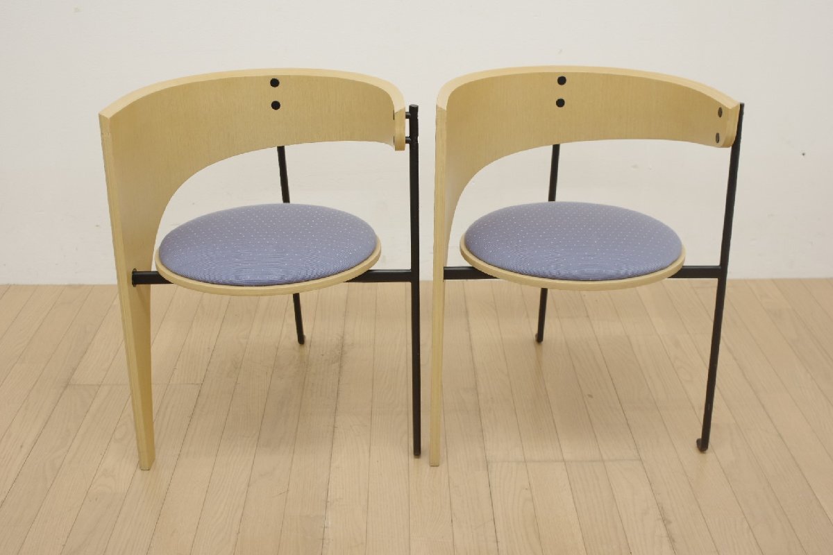 TENDO 天童木工 チェア 2脚セット 椅子 アシメ ダイニング リビング 事務 施設 オフィス 待合 応接 ロビー アイアン 3本脚 青 ブルー A