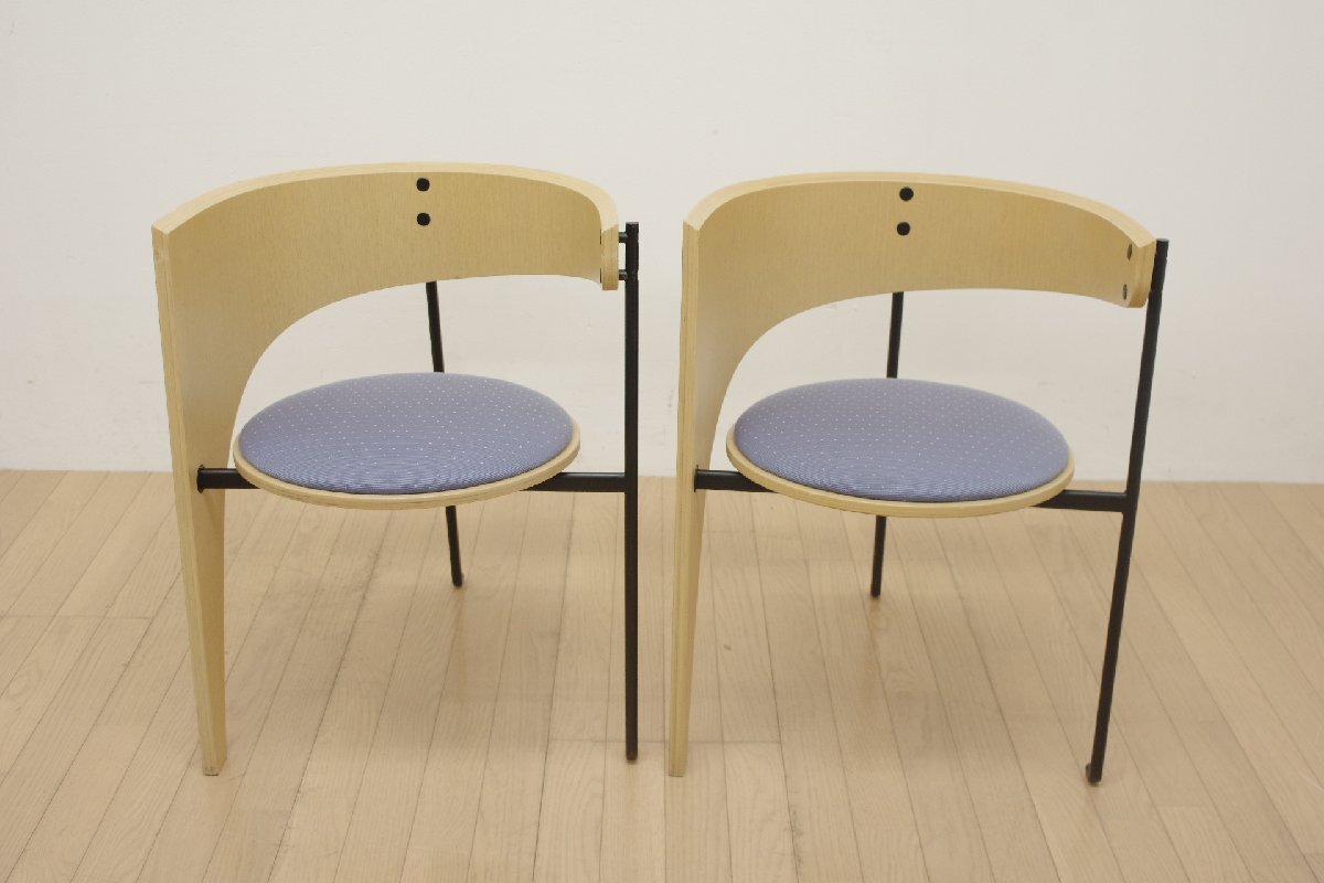 TENDO 天童木工 チェア 2脚セット 椅子 アシメ ダイニング リビング 事務 施設 オフィス 待合 応接 ロビー アイアン 3本脚 青 ブルー B