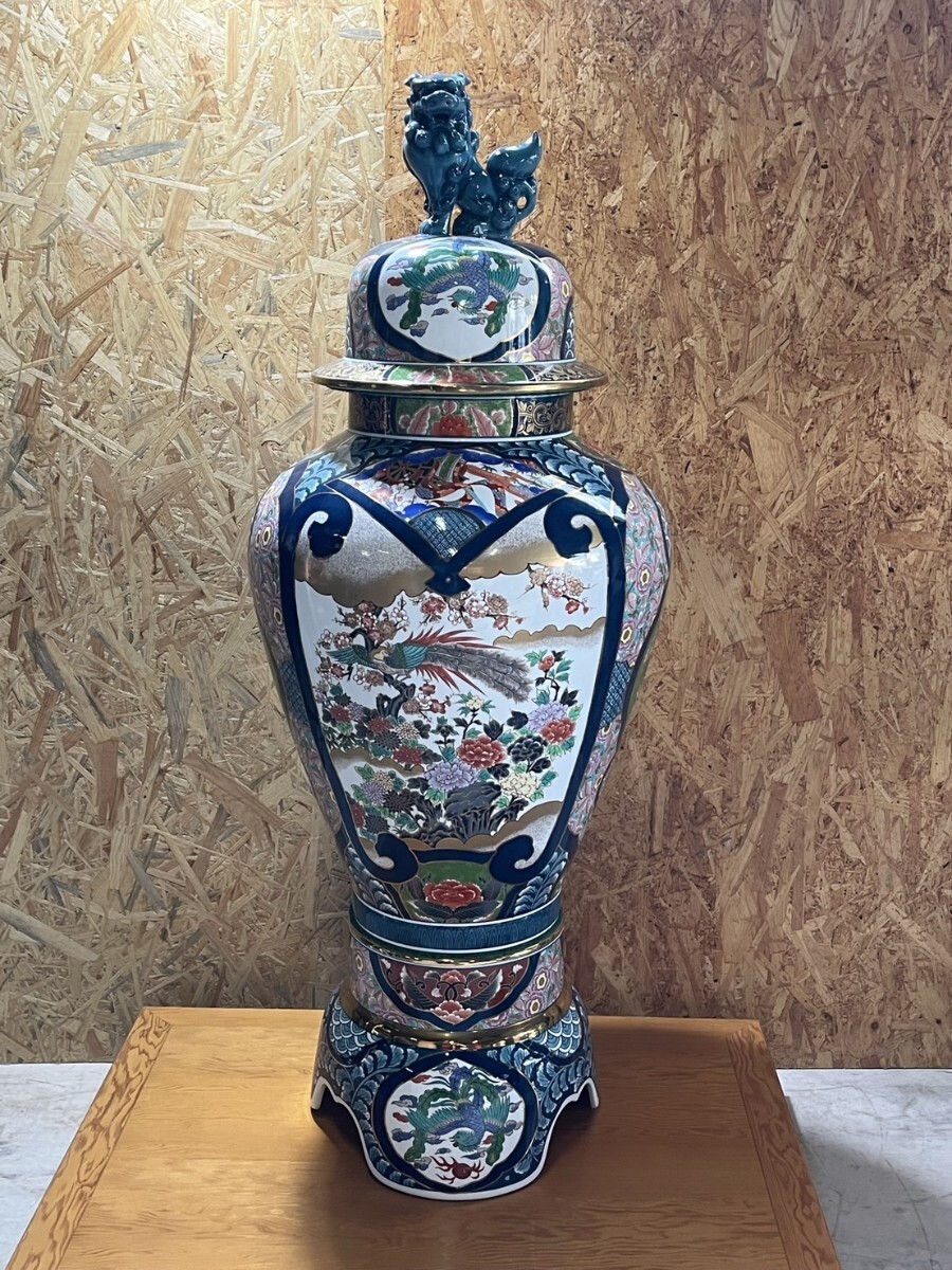 ● 伝統工芸 美術品 有田焼 勝右衛門 作 三段 大型 飾 沈香 壷 116cm 狛犬 花鳥 鳳凰 龍 金襴手 縁起物 繁栄 富魔除け 骨董 アンティーク④