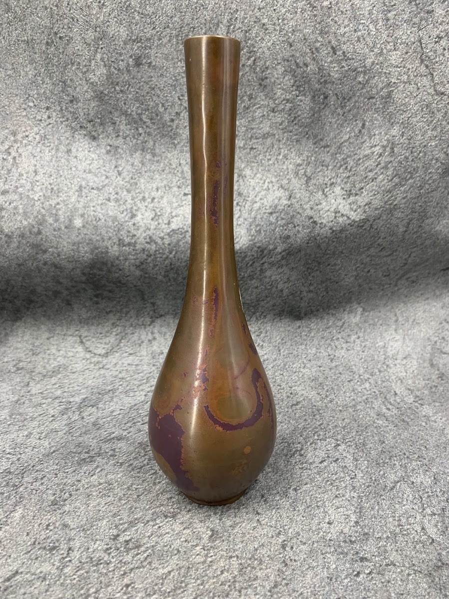 【 原晴雲 造 斑紫銅製 花入れ ② 】花器 在銘 刻印 古美術 時代物 金属工芸 銅器