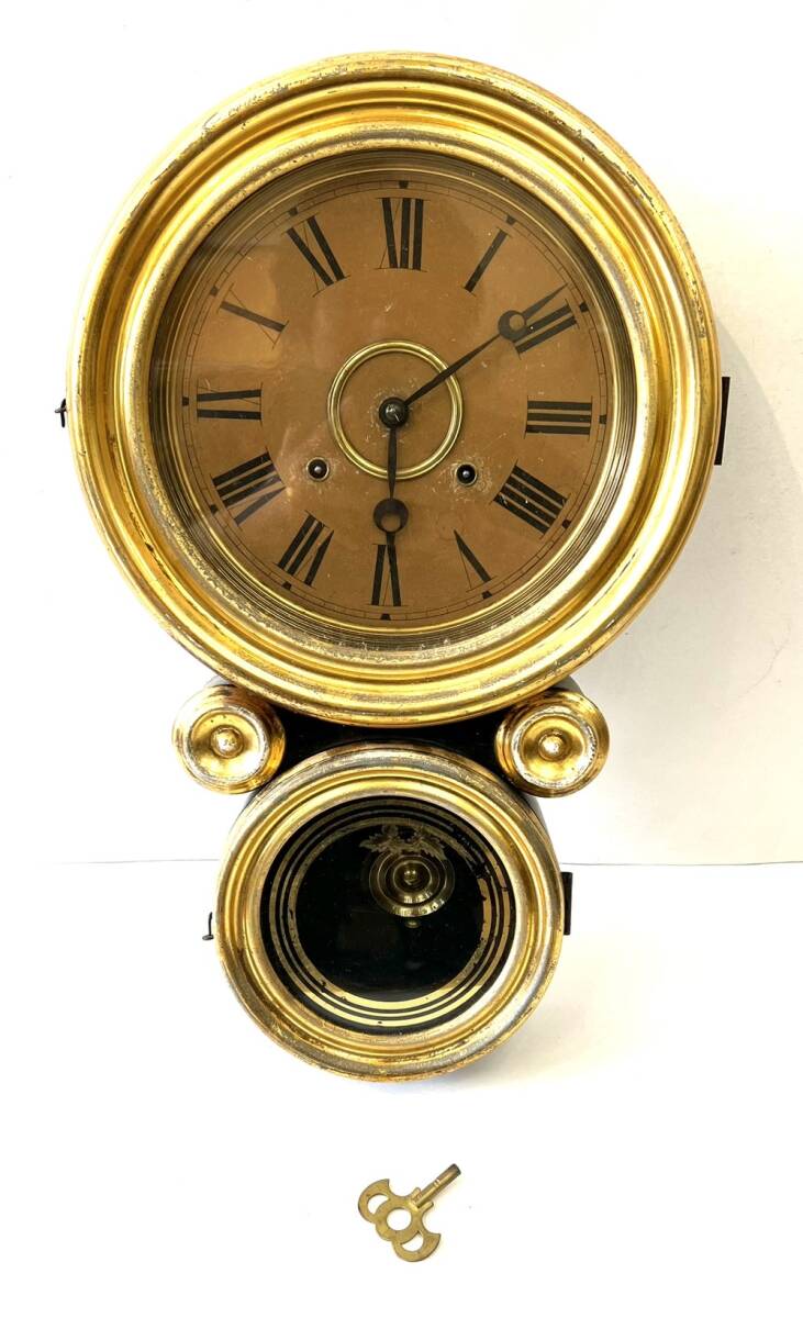 □【貴重】 EINGRAHAM＆Co イングラハム 掛け時計 掛時計 だるま ダルマ 四つ丸 時計 柱時計 だるま時計 振り子時計 アンティーク 現状品