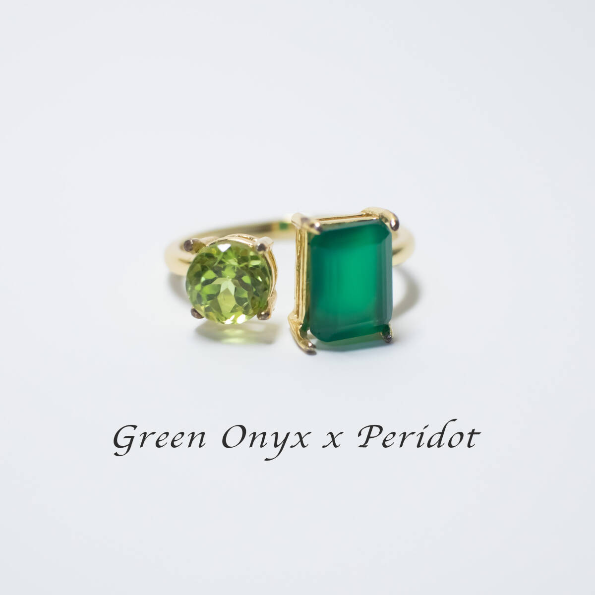 天然石 グリーンオニキス×ペリドット フォークリング【フリーサイズ】指輪