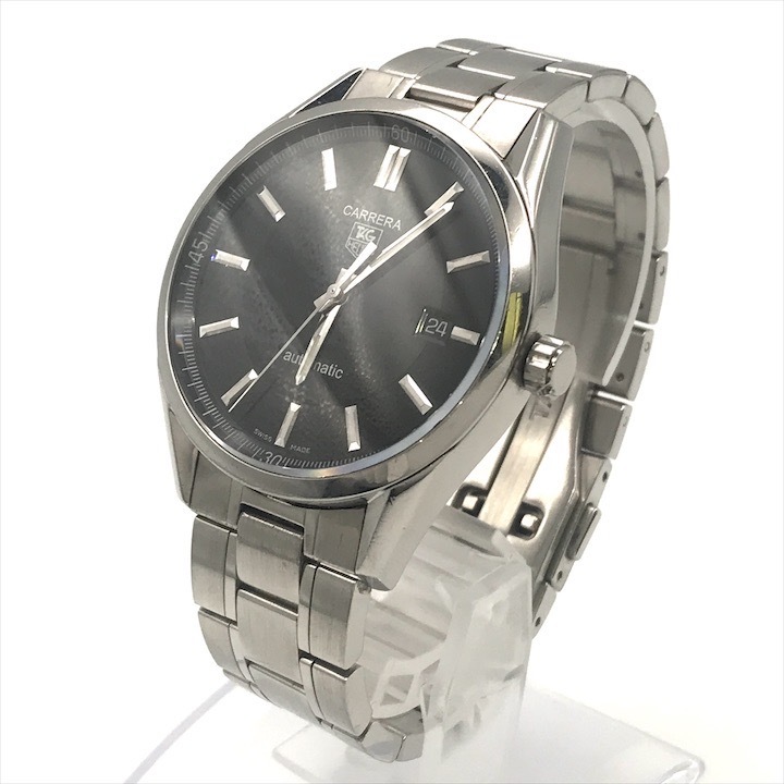 美品 TAG HEUER タグホイヤー CARRERA カラレ メンズ 黒文字盤 腕時計 ウォッチ WV211B-O デイト 50ｍ 防水 稼働品 m13052