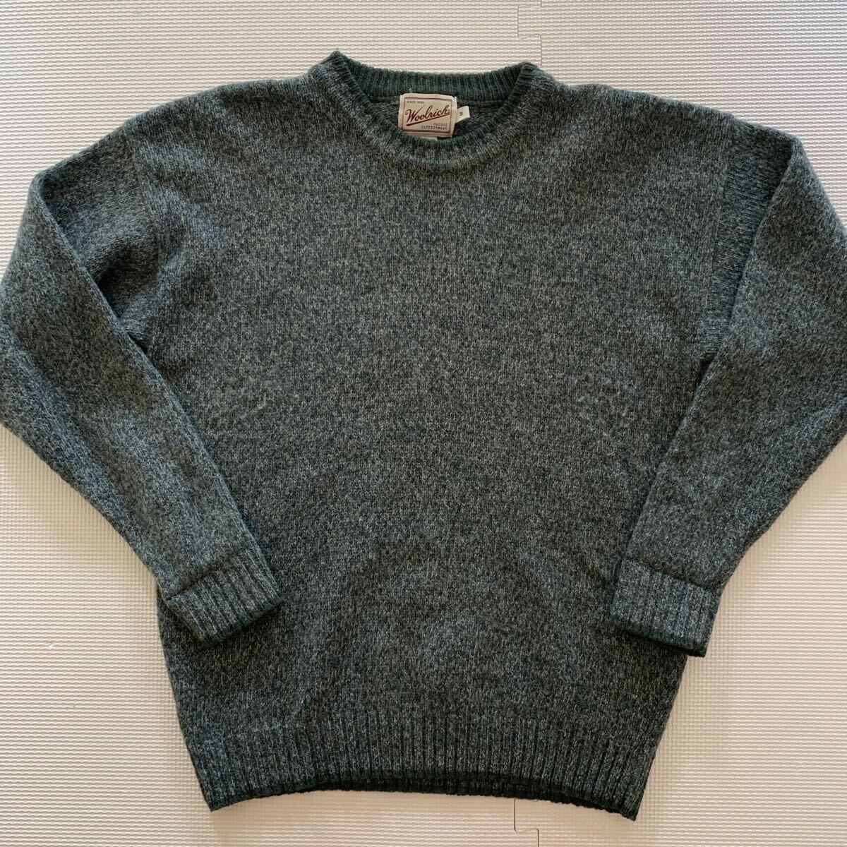 90s【Woolrich】ウールリッチ khaki クルーネック ウールニットセーター M カーキ 香港製