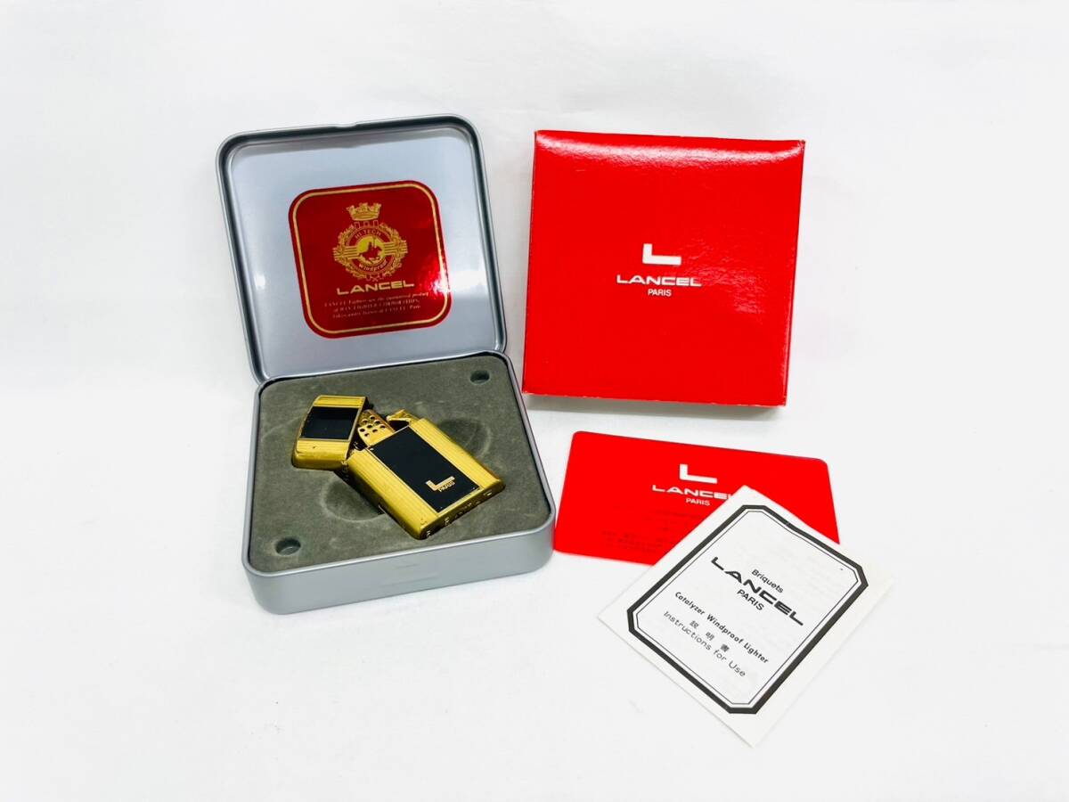 H1217*1　LANCEL　ランセル　ガスライター　ゴールド×ブラック　喫煙グッズ　喫煙具　缶ケース・説明書付き