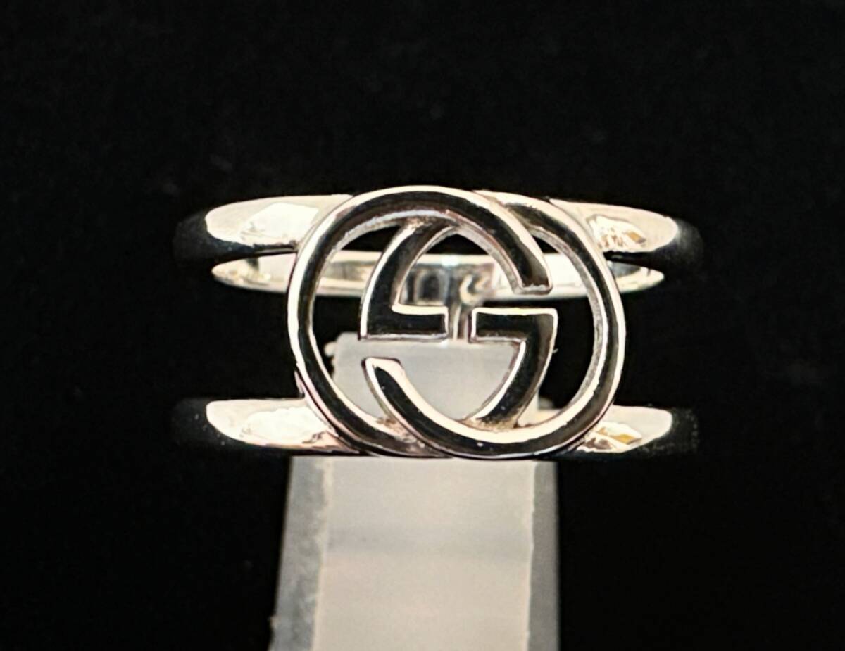 【SK】サイズ15号 グッチ 指輪 リング インターロッキング ワイド オープン バンド GG シルバー 925 GUCCI