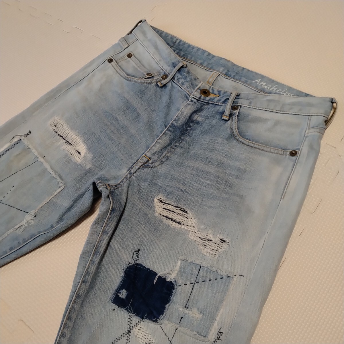 JAPAN BLUE JEANS ジーンズ デニム ジーパン ストレッチ ダメージ加工 リペア加工 パッチワーク ジャパンブルージーンズ 日本製 ブルー 30