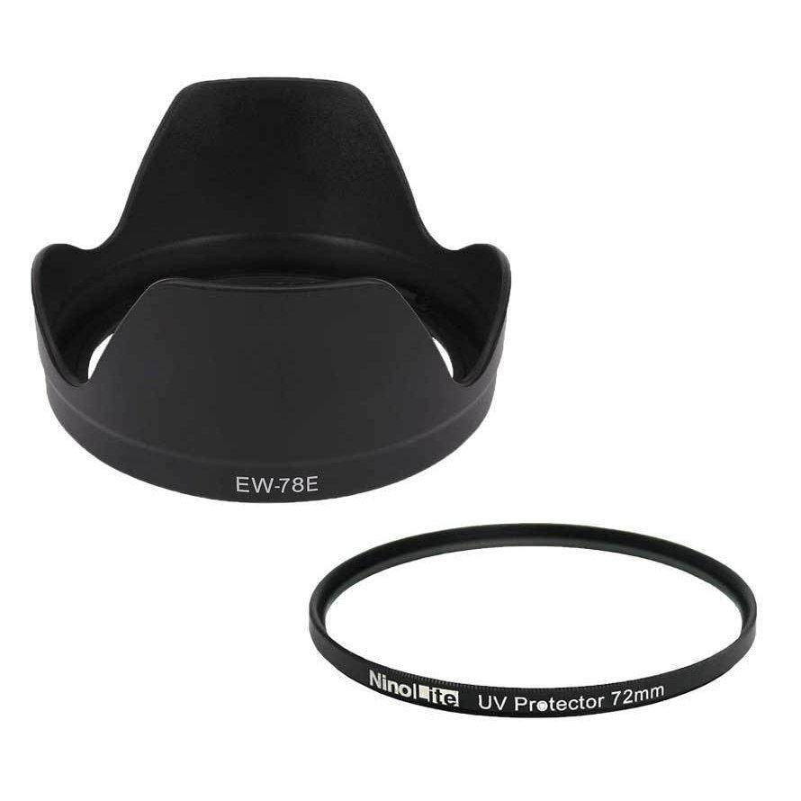2点セット EW-78E 互換 EF-S15-85mm F3.5-5.6 IS USM 対応レンズフード + UVフィルター72mmのセット フィルター, レンズキャップ逆装着可能