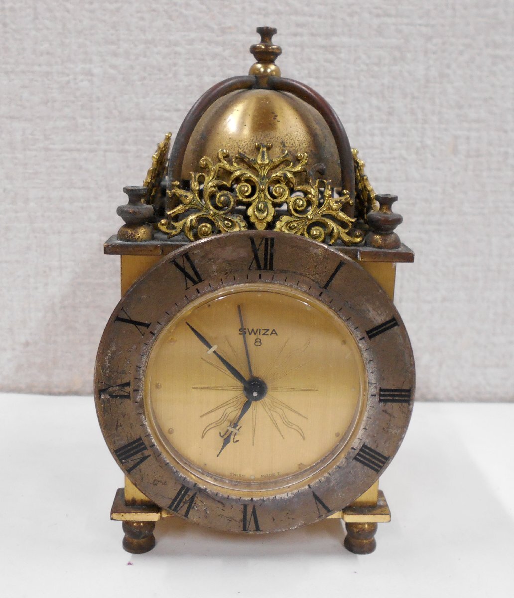 Swiza スウィザ 置時計 手巻き アンティーク ビンテージ ゴールド スイス製 ジャンク 【タ135】