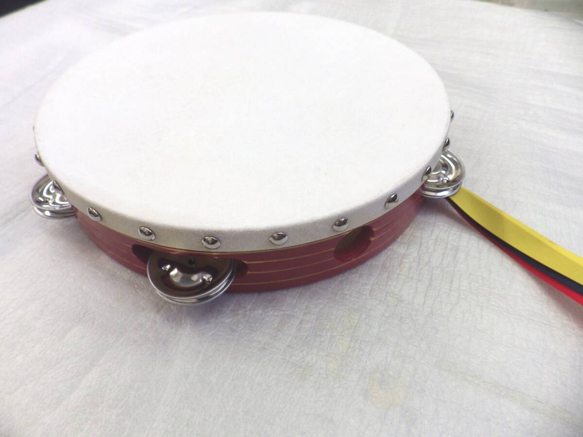 日本製　皮は本格的な床牛皮　ヤマヨ　タンバリン　タンブリン　24cm　赤枠
