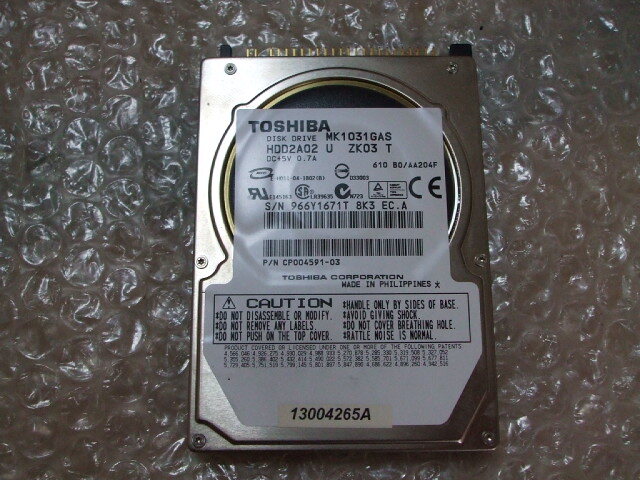 東芝 IDE 2.5inch 100GB MK1031GAS-671T ジャンク扱い