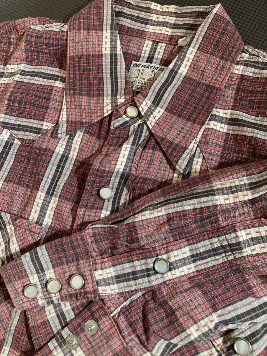 THE FLAT HEAD フラットヘッド　長袖ウエスタンシャツ　チェックシャツ　スナップボタン　コットンシャツ　size:34