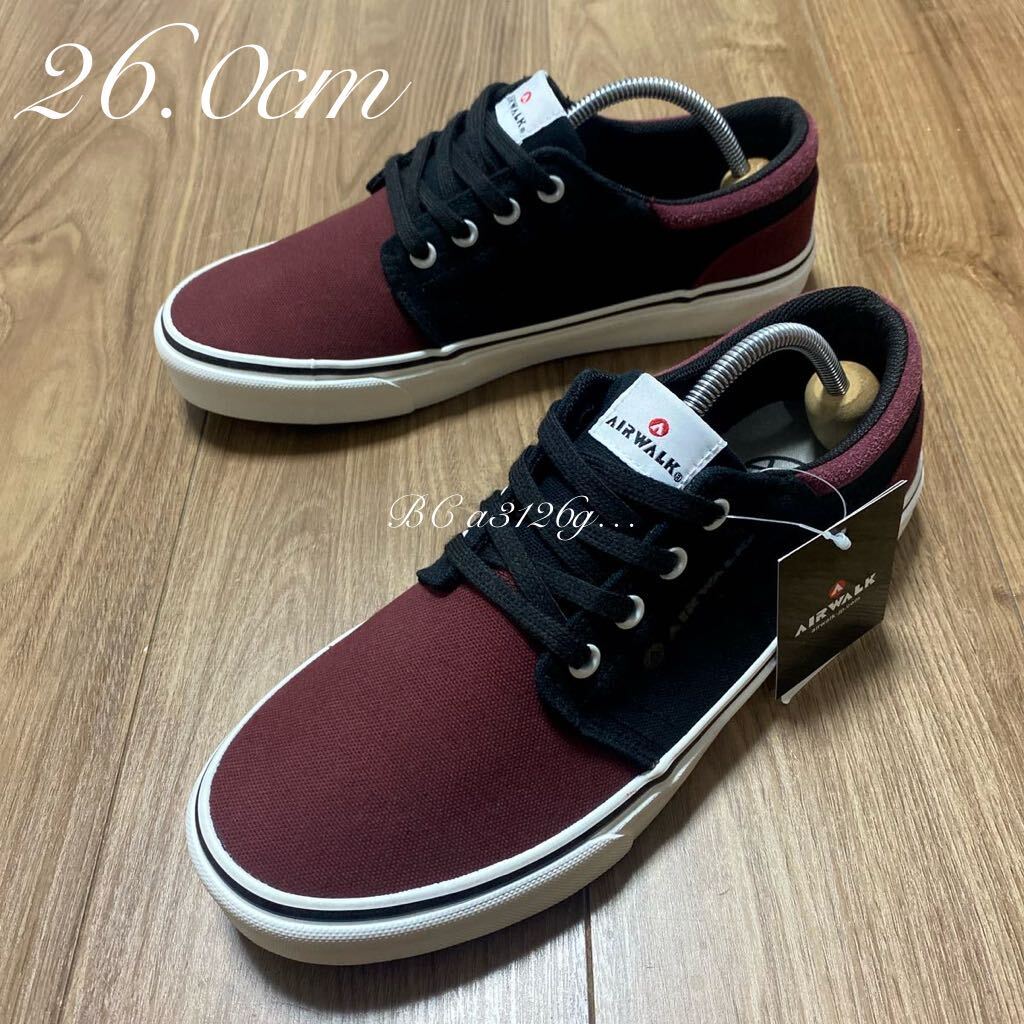 新品 AIRWALK ローカットスニーカー 26.0cm Burgundy/Black メンズ エアウォーク ボルドー スニーカー シューズ タグ付 80s スケートボード