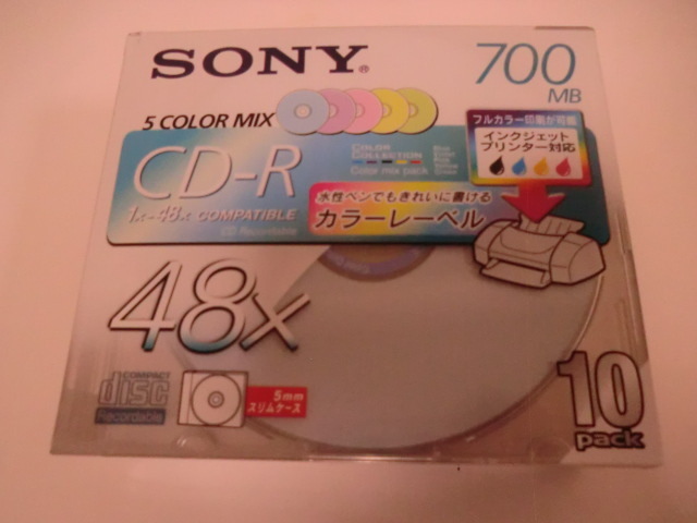 送料無料　保管品　未開封　ソニー SONY 　CD-R　10枚　データ用　700MB　48倍速対応　インクジェット プリンター対応　カラーレーベル