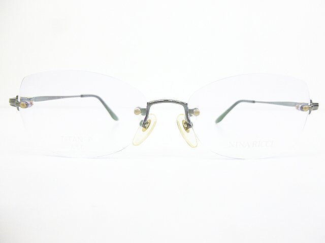 ∞ NINA RICCI ニナリッチ 眼鏡 メガネフレーム NR2697 53□16-135 メタル チタン 天然石 ツーポイント ガンメタル □H8