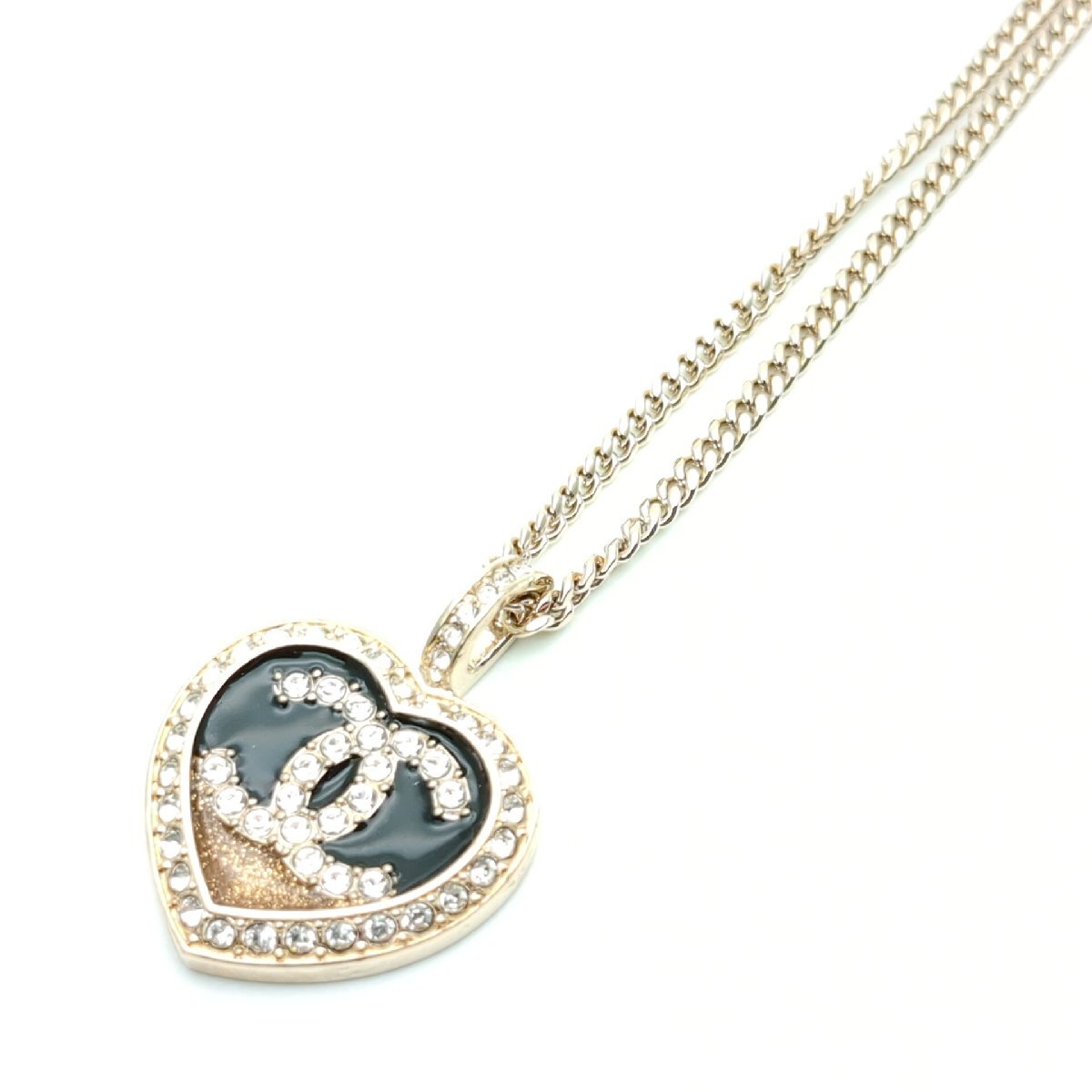 CHANEL シャネル ネックレス ハートモチーフ ペンダント ラインストーン ココマーク レディース アクセサリー 全長最大45cm