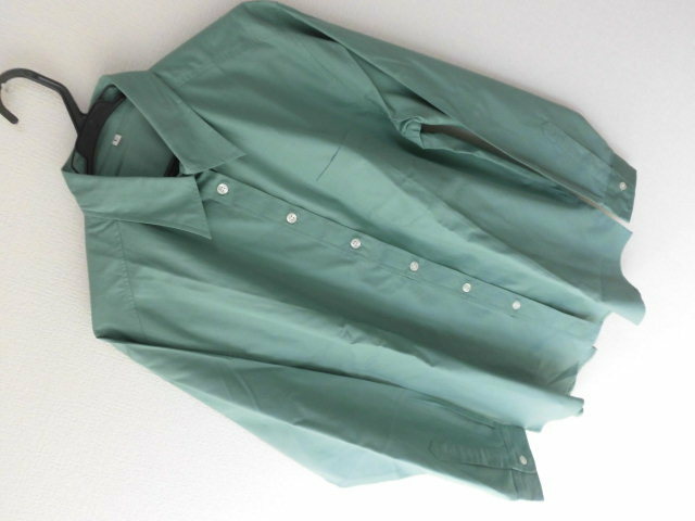 ●未使用/　グレーシュグリーン/　コットンシャツ/　長袖　/L大きいサイズ 